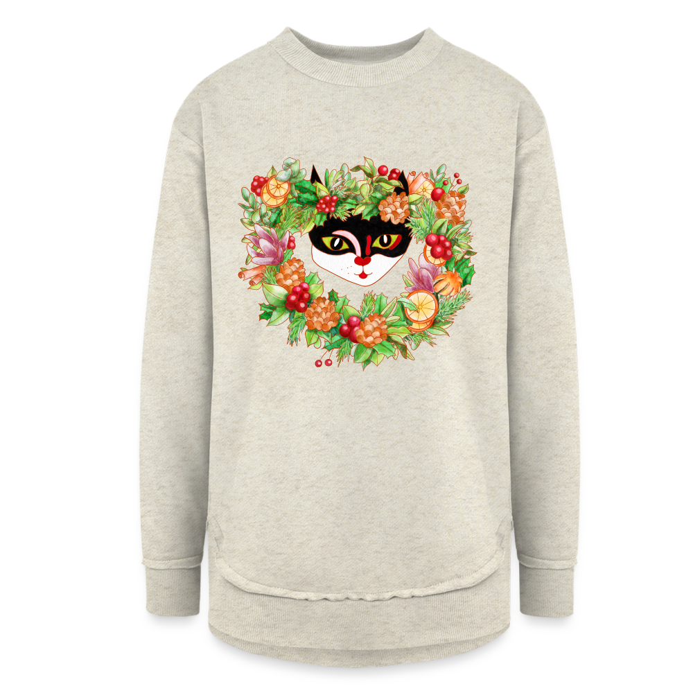 Women's Weekend Holiday Tunic Fleece Sweatshirt - heather oatmeal