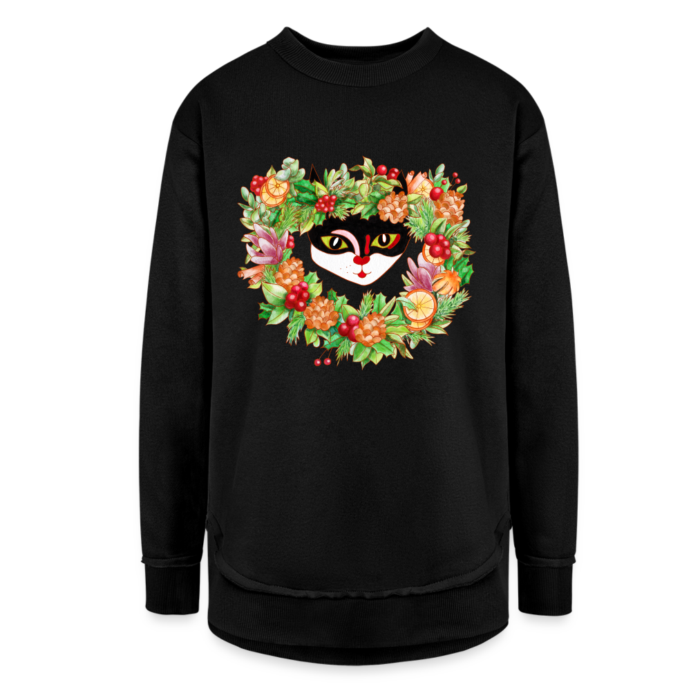 Women's Weekend Holiday Tunic Fleece Sweatshirt - black