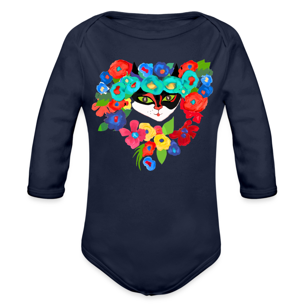 Organic Long Sleeve Baby Bodysuit - dark navy