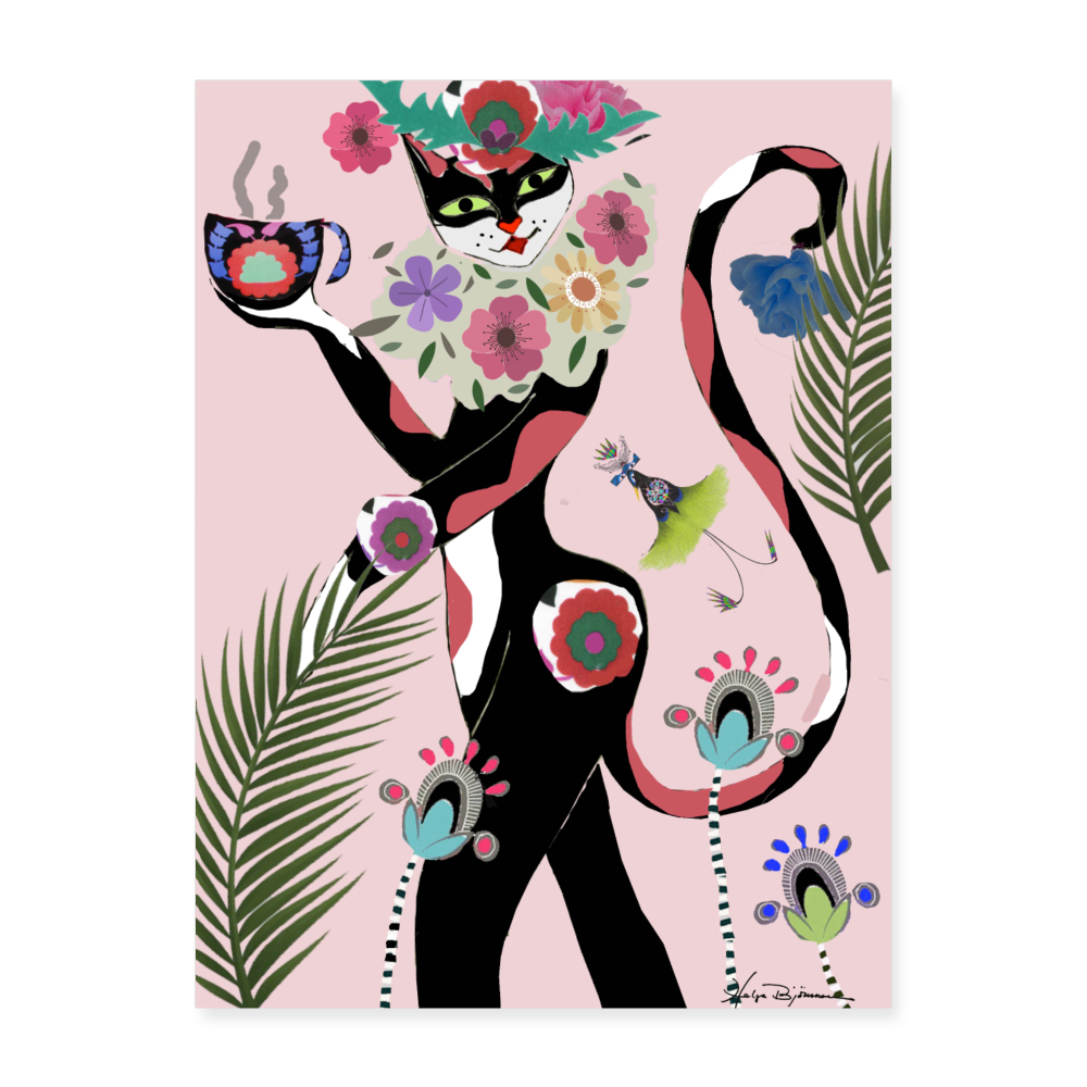 Coffee cup cat poster 18x24 by Helga Björnsson - white