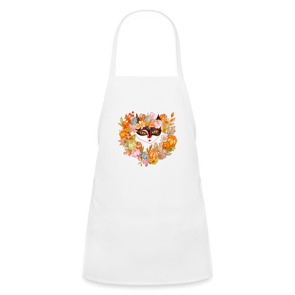 Kids' Apron with Halloween Cat - white