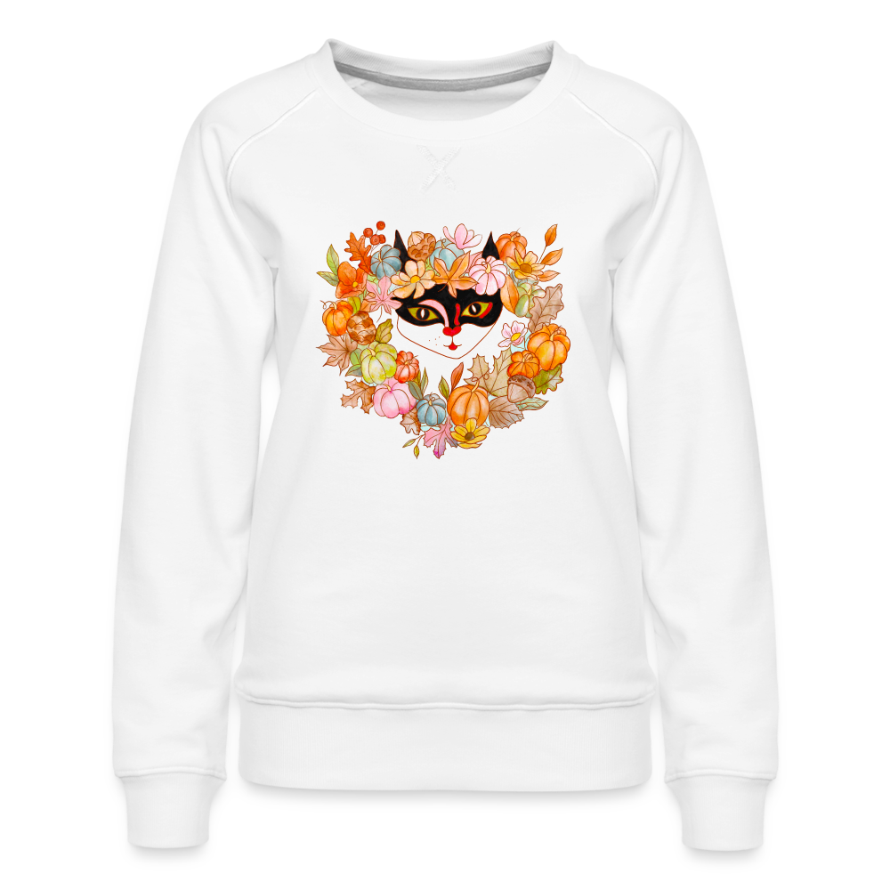 Women’s Premium Sweatshirt with Halloween Cat - white
