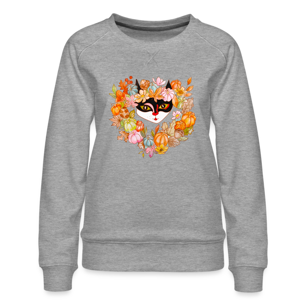 Women’s Premium Sweatshirt with Halloween Cat - heather grey