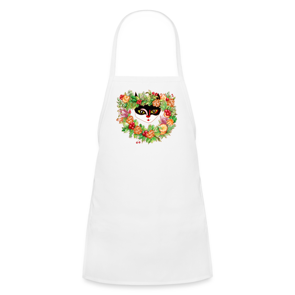 Kids' Apron with Holiday Cat - white