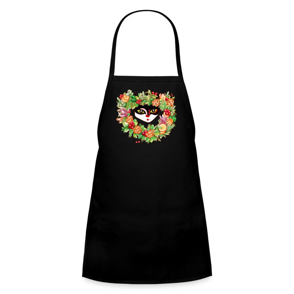 Kids' Apron with Holiday Cat - black